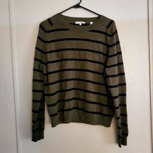 Vince Olive green/black stripe crewneck sweater.